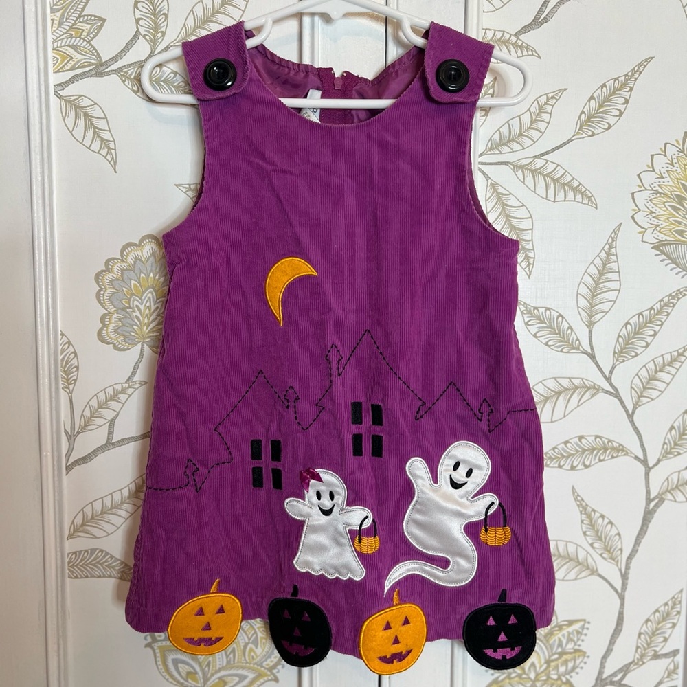 Vintage Corduroy Purple Halloween Ghost Dress for Kids - Picture 2 of 6